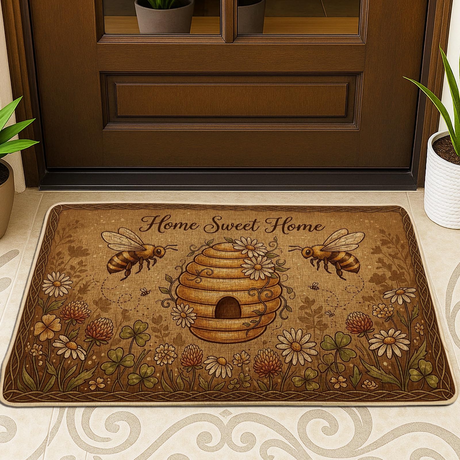 Tapis de porte nid d'abeille anti-glisse pour entrée propre