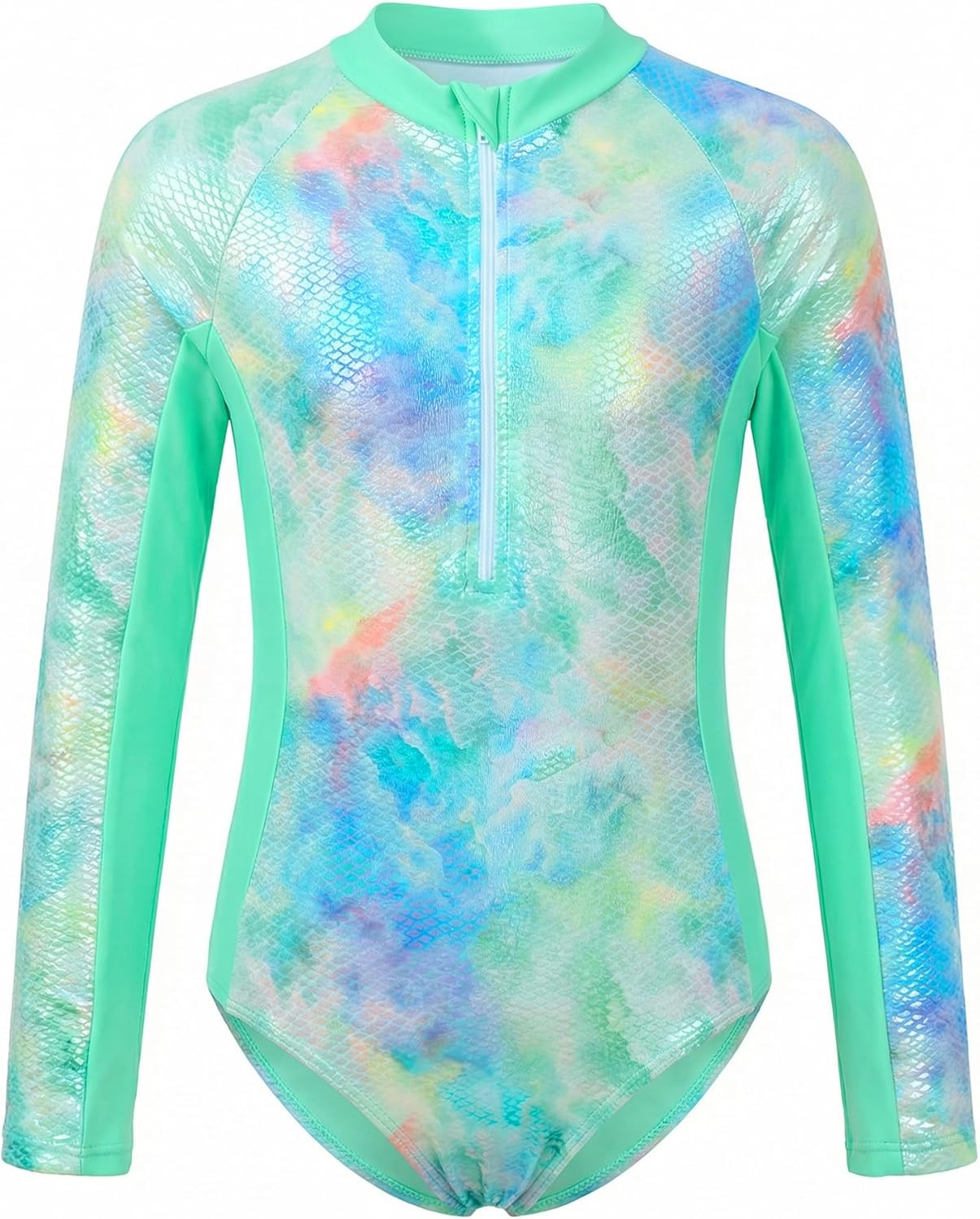 JiAmy Girls One Piece Swimsuit Toddler Long Sleeve Gradient Mermaid Bathing Suit Summer Beach Swimwear Zipper for 3-12Y