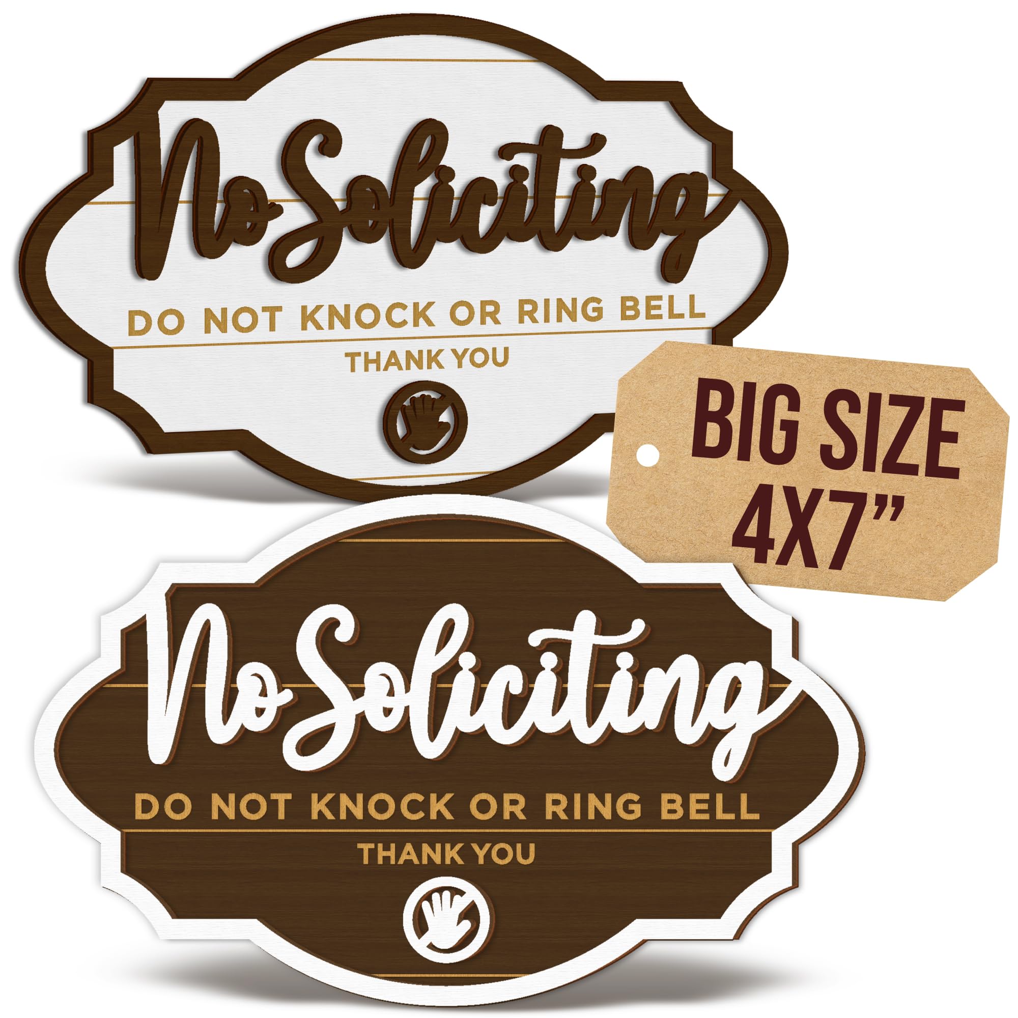 Woodamore No Soliciting Sign For House Door - 2 Pack Do Not Knock Or Ring Doorbell Signs For Front Door Hanging, No Soliciting Signs For Home, No