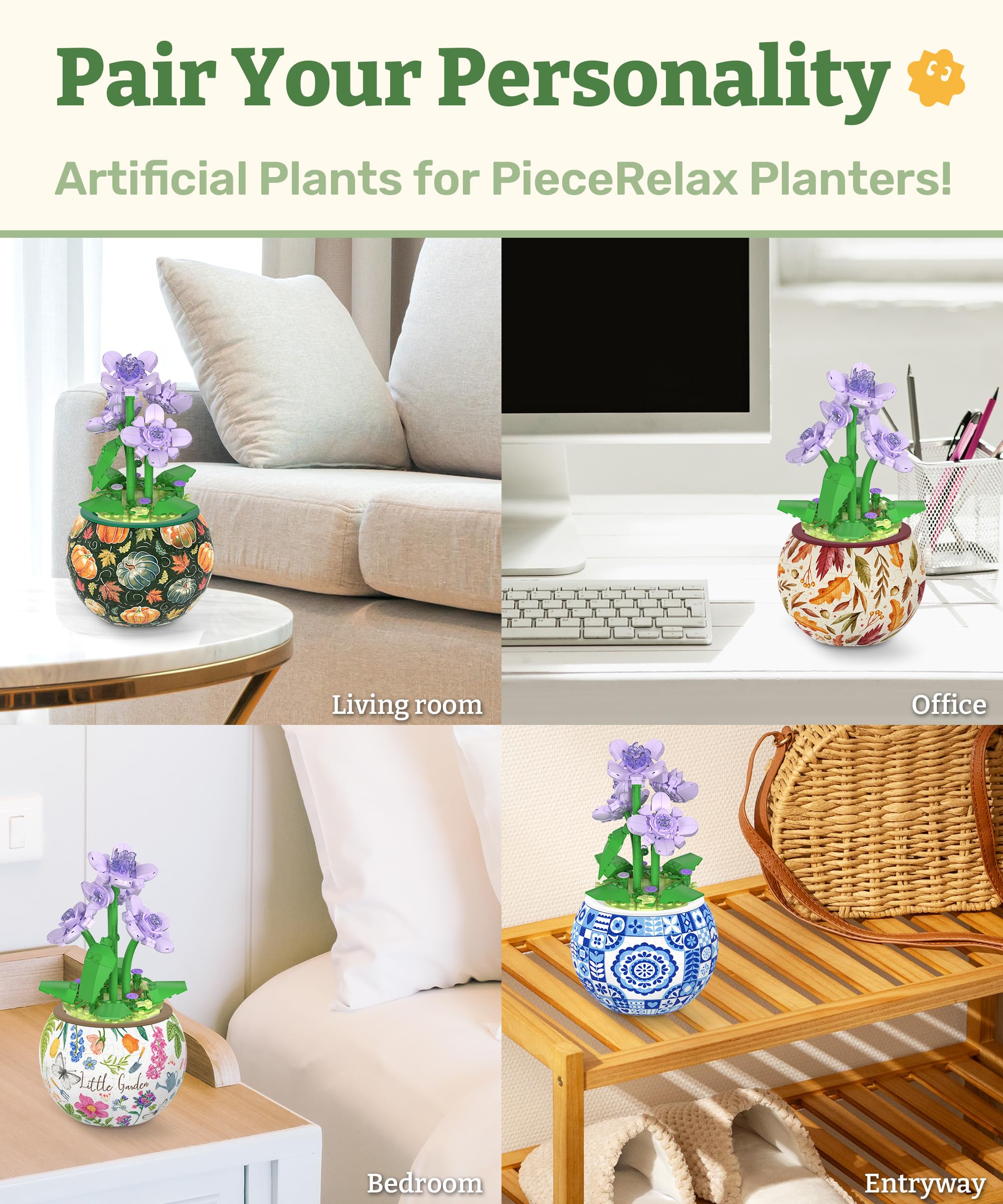 PieceRelax Flower Bouquet Building Decoration Set, Artificial Flowers Mini Bricks Potted Violet - Image 3
