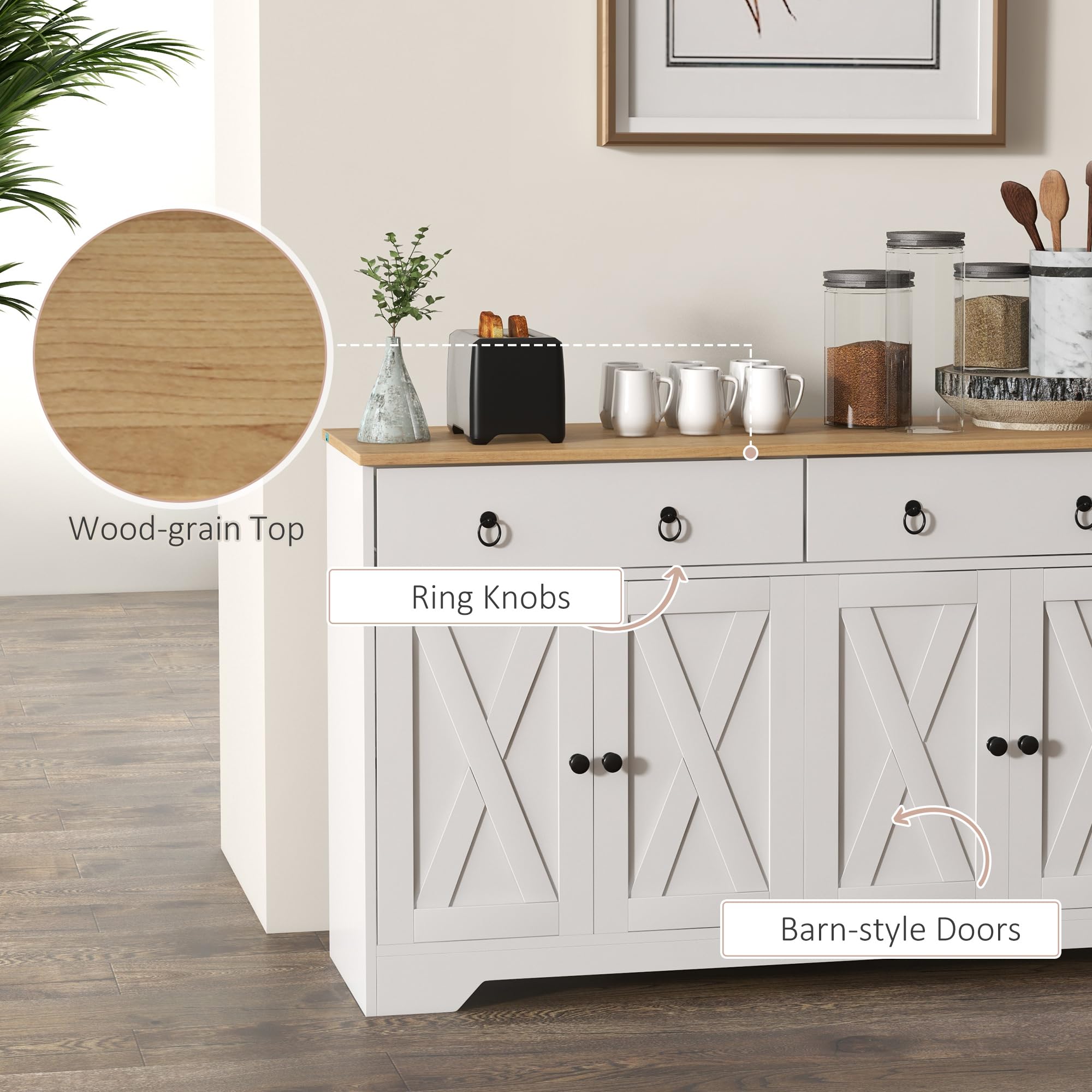 HOMCOM Mobiletto buffet 2 ante 121L x 37W x 75H cm Bianco