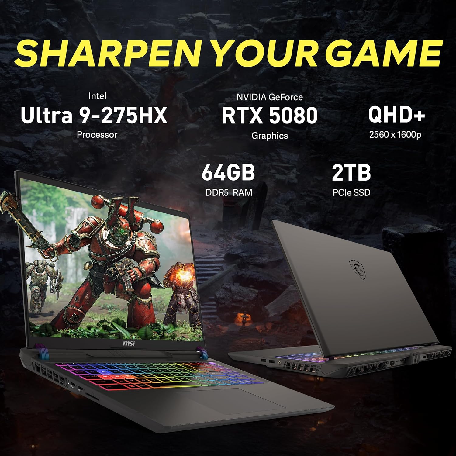 msi Vector 16 HX AI 16" QHD+ 240Hz Gaming Laptop, Intel Ultra 9 275HX, GeForce RTX 5080 16GB GDDR7, 64GB DDR5, 3TB Storage (2TB SSD+1TB Docking Station), RGB Backlit Keyboard, Windows 11, Gray