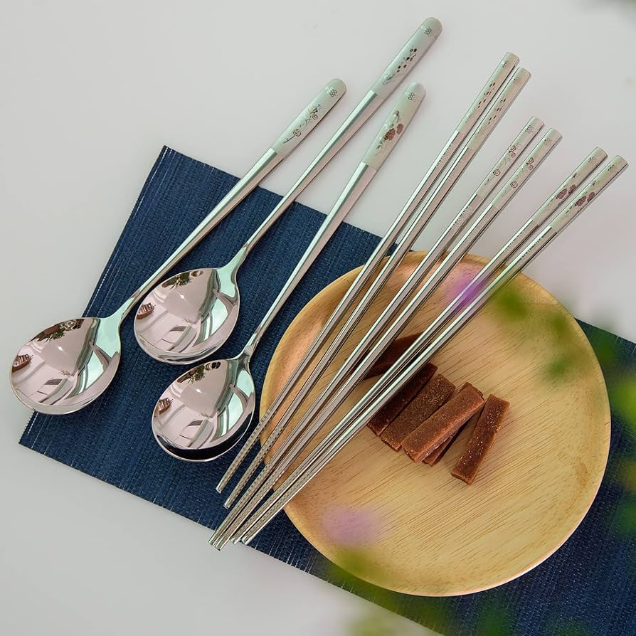 Wenasi Korean Stainless Steel Tableware Set Wheat Straw Bamboo Spoon Fork Chopsticks Gift Tableware 4-piece Set (fork Spoon Chopsticks Box - View #8
