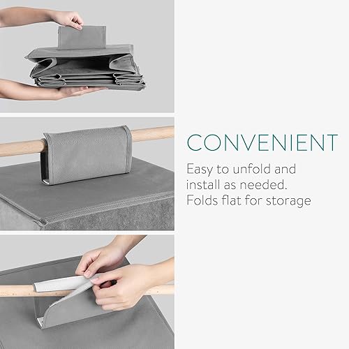 Miniatura 5 de Navaris Organizador de armario colgante con cajones, almacenamiento con 6 estantes y 3 cajones con asas de madera, organización de ropa para