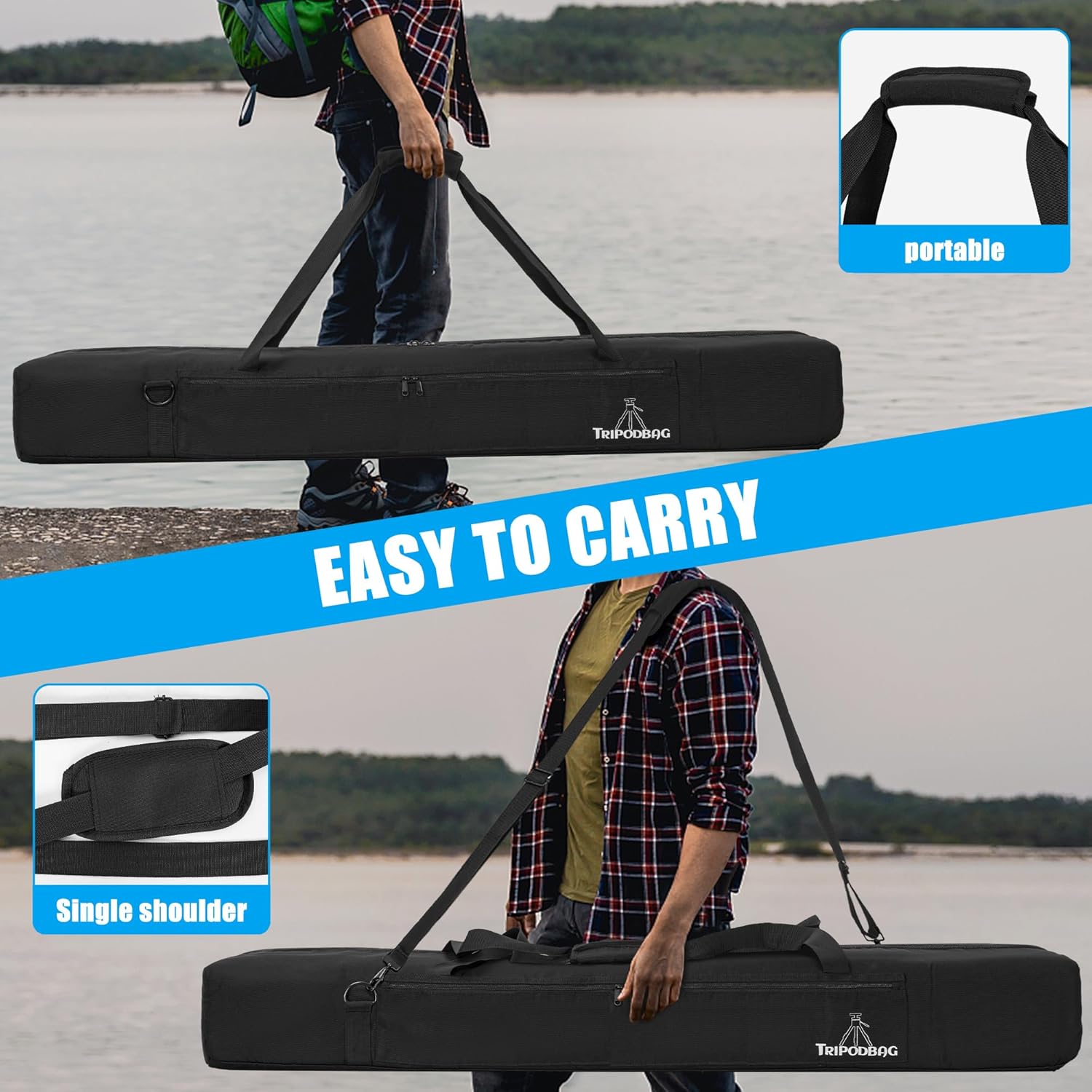TORIBIO 56.3" Multifunctional Tripod Bag,Heavy Duty Tripod Carrying Case, Tripods Case for Music Stand,Mic Stand, Speakers Stand, Tripods, Lights, Boom Stand, Cameras, Monopods Stand​