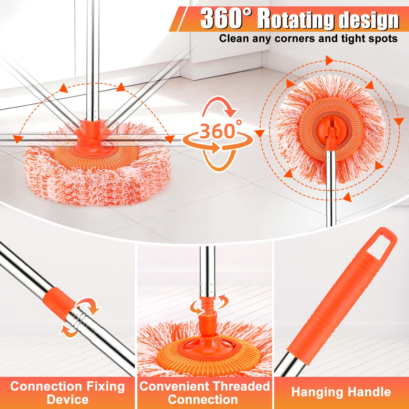 Trapeador de Limpieza Ajustable de 59 Pulgadas, mopas giratorias de 180° para Limpieza de Suelos con 4 Cabezales Reutilizables, mopa de Limpieza para Piso para Puerta de Piso, Ventana,