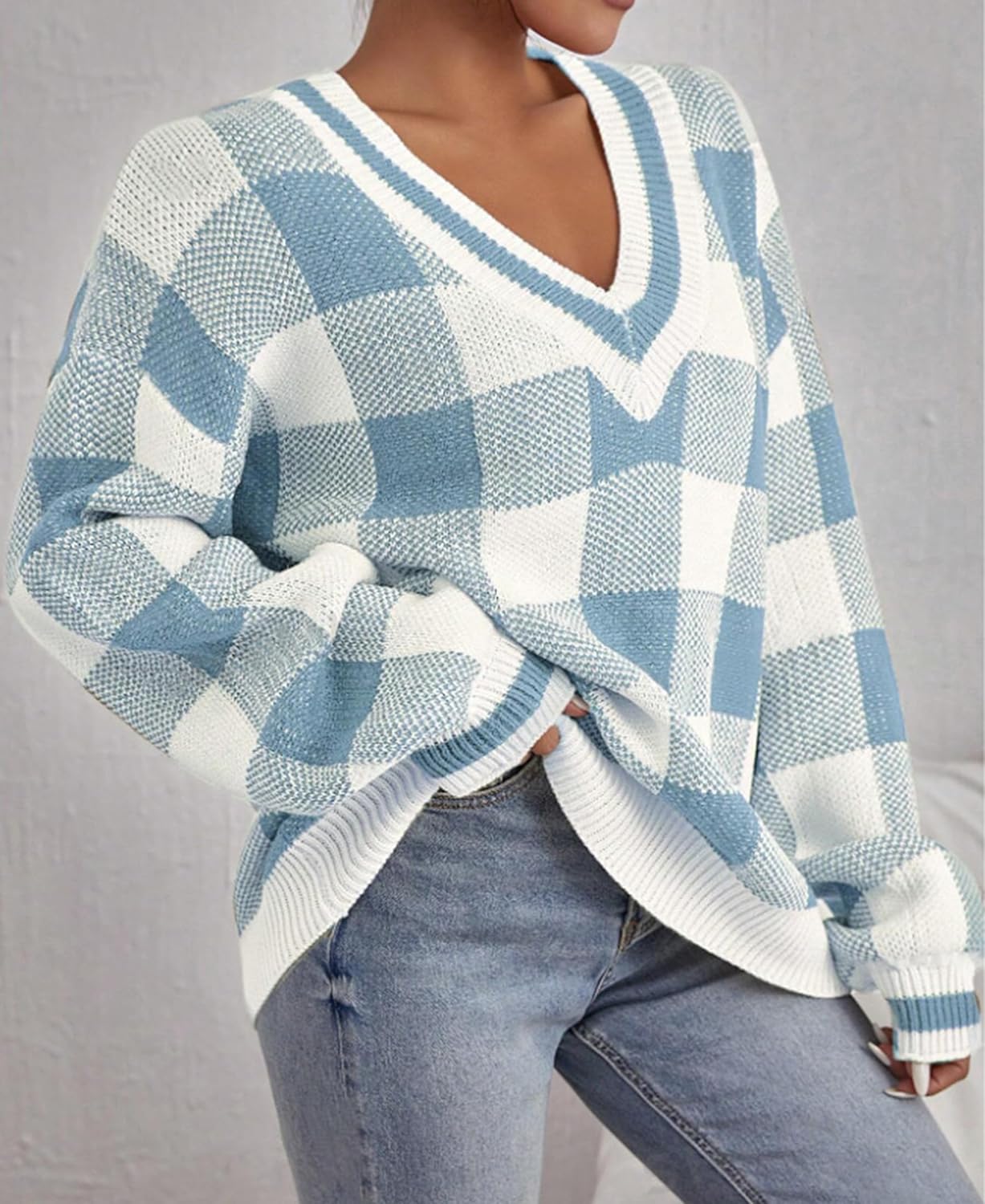 ZAFUL Women's Raglan Long Sleeve Double Side V Neck Short Crop Sweater Casual Loose Fit Knit Top Sweaters - Image 2