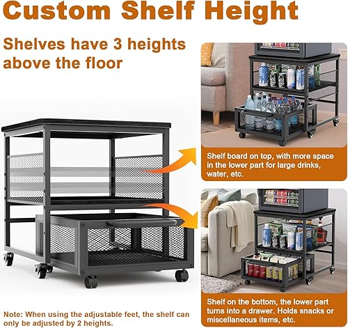 Miniatura 6 de Mini soporte para refrigerador de 21 x 21 pulgadas con almacenamiento, mini mesa de refrigerador resistente con 4 ruedas bloqueables para cafetería,