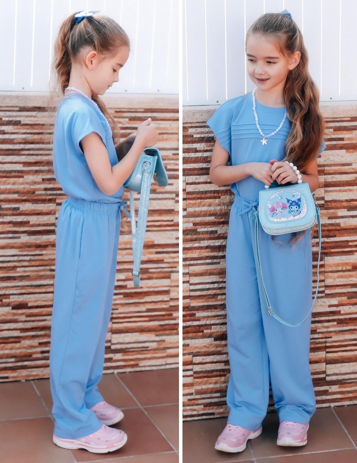 Arshiner Girls 2 Piece Outfits Summer Clothes Short Sleeve Crewneck Tops Wide Leg Pants Trendy Clothing Sets - Image 5