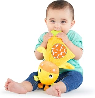 Bright Starts Snuggle & Teethe Giraffe Teether - BPA-Free Crinkle Plush Toy for Teething Babies