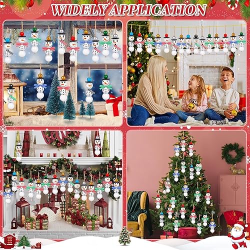 Miniatura 4 de 150 cuentas de madera de muñeco de nieve de Navidad, cuentas de madera con estampado colorido con bufanda de cordel para manualidades, manualidades,