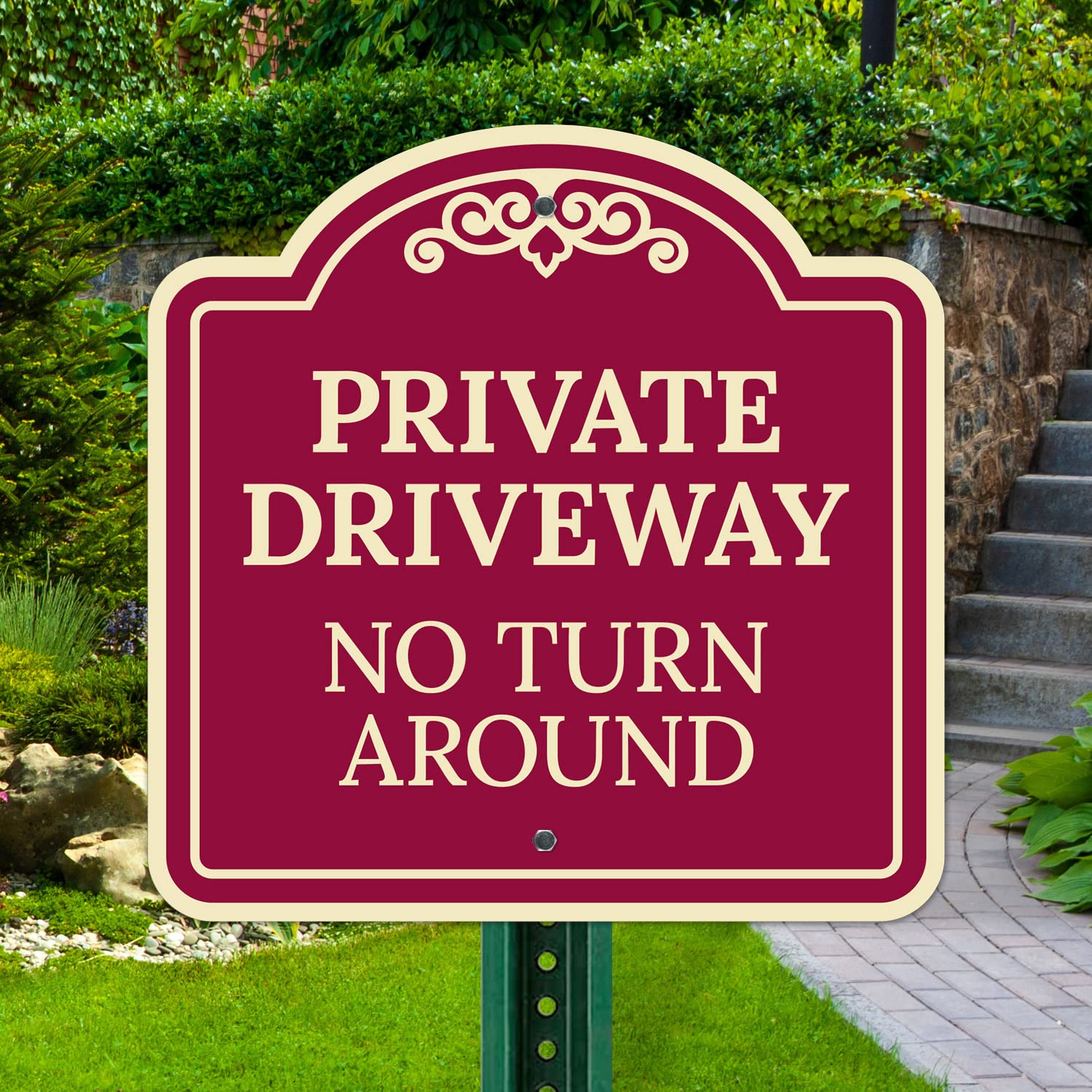 Private Driveway No Turn Around Decor Sign, Burgundy Dark, 18x18 Inches, ACM, Fade Resistant, Made in USA