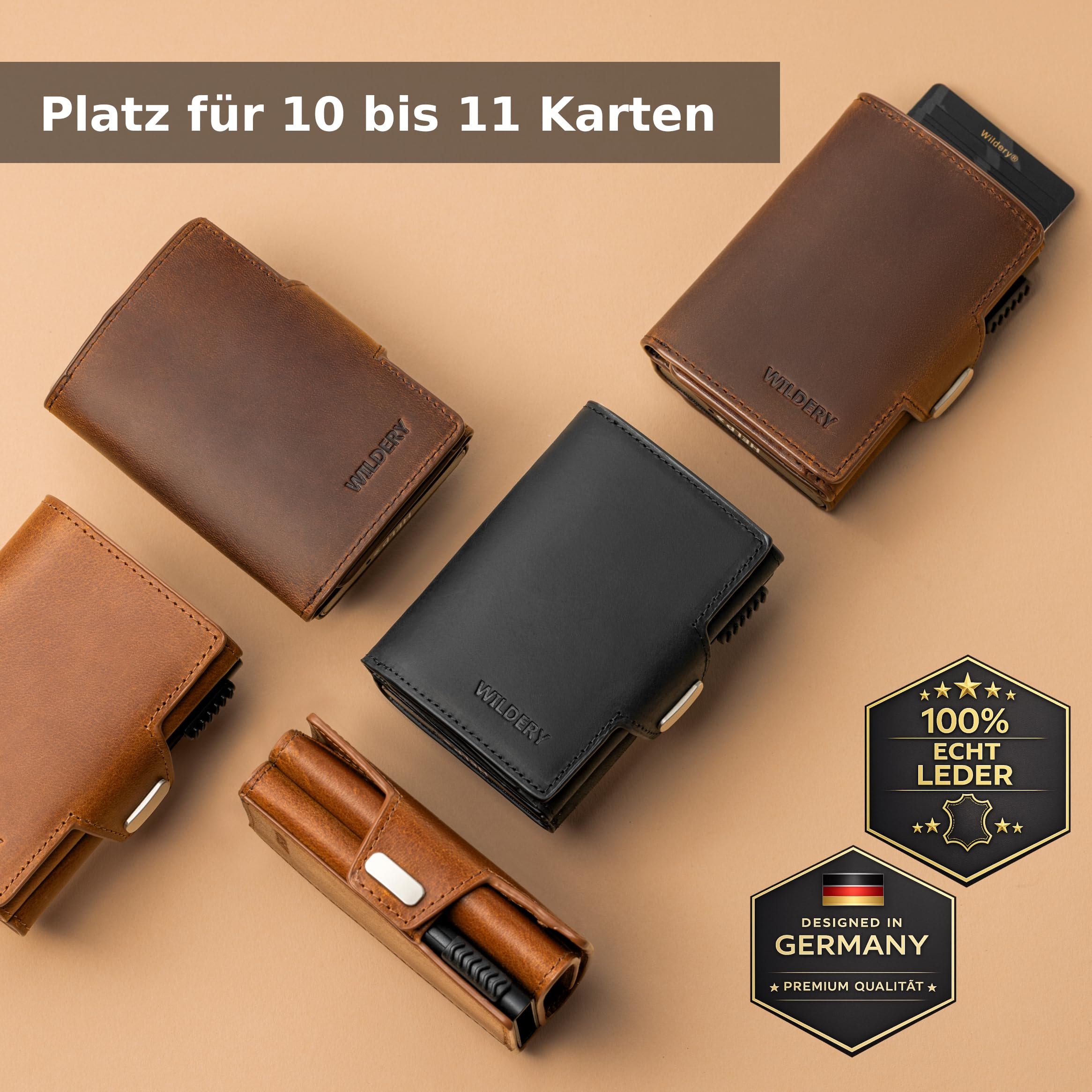 Premium Leder Geldbörse Herren – Slim Wallet aus Echtleder, Smart Wallet, Kartenetui & Kartenhalter, Geldbeutel RFID Schutz, Portemonnaie Männer, Portmonee Herren (Ohne Münzfach, Schwarz)