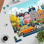 1000 Piece Puzzle pour les adultes, Jeu de puzzles de puzzle, Petite ville Puzzles en scène Interlock parfait Pas de poussière pour la décoration à la maison, grande fête d'anniversaire