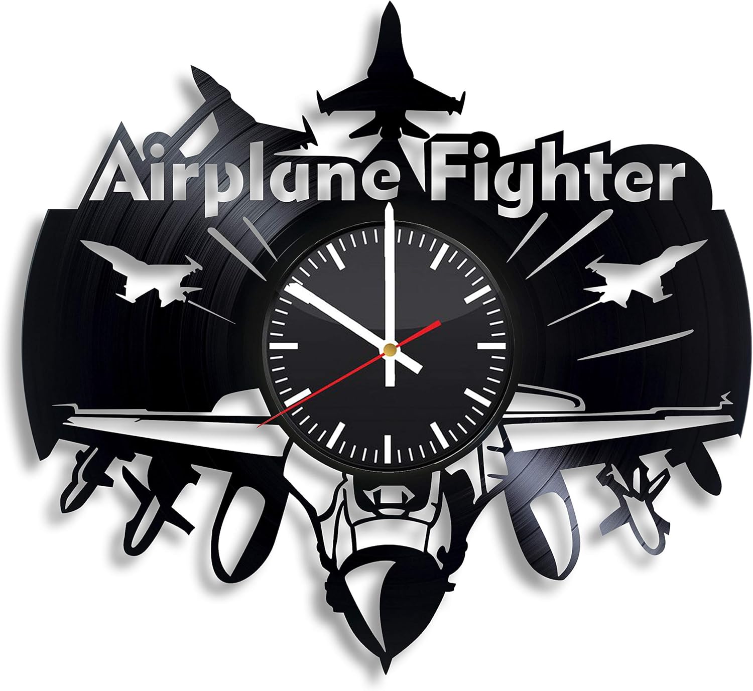 Vinyl Record 12" Fighter Aircraft Airplane Clock, Airplane
