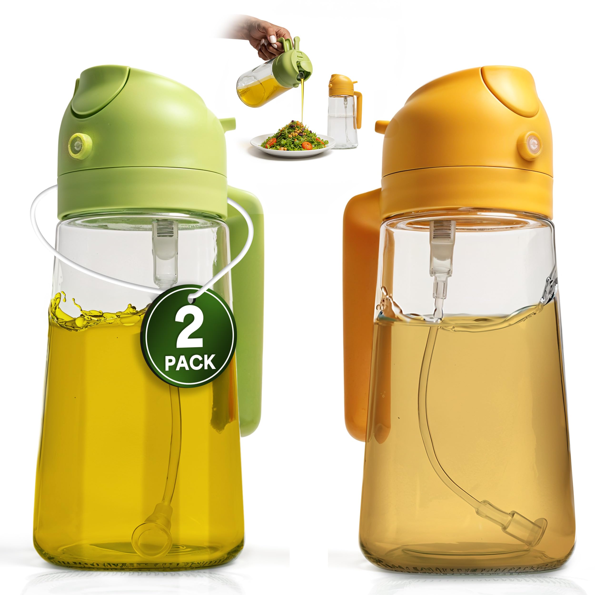 Pack&Back 2 Pcs Oil Spray Sprayer 3 in 1 These Oilers and Vinegars Dispense and Spray Oil for Salads Barbecue and Air Fryer Dispenser Oil Spray Glass Leakproof Capacity 500ML
