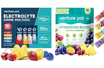Venture Pal Electrolyte Combo Pack Everyday Hydration & High Sodium Electrolyte Mix | Sugar-Free, Zero Calories | Keto, Vegan & Paleo Friendly | 32 Sticks