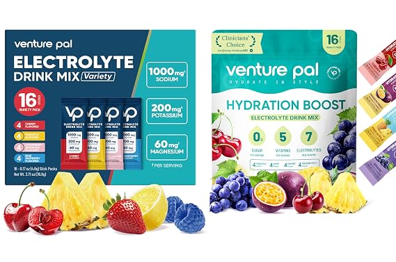Venture Pal Electrolyte Combo Pack Everyday Hydration & High Sodium Electrolyte Mix | Sugar-Free, Zero Calories | Keto, Vegan & Paleo Friendly | 32 Sticks