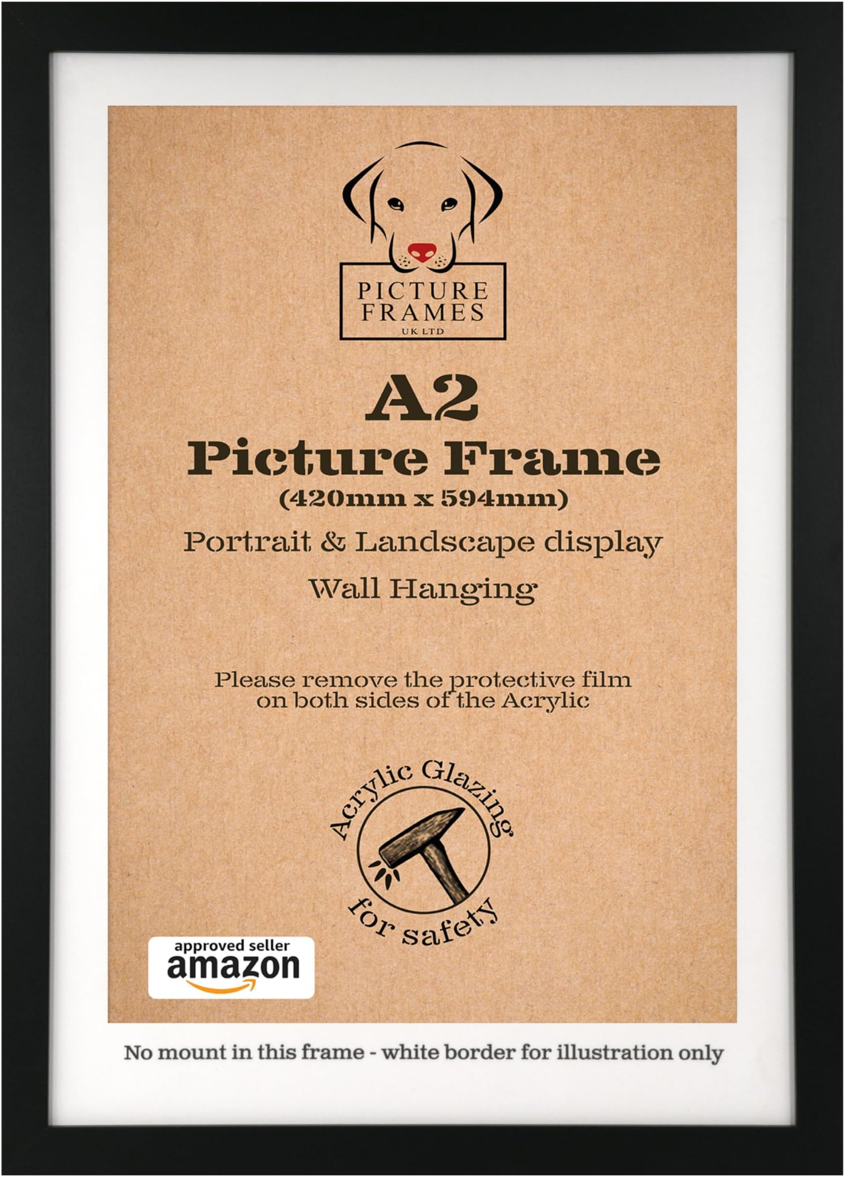 A2 Black Frame - A2 (59.4x42cm) Portrait and Landscape Wall Hanging Display, Shatterproof Perspex