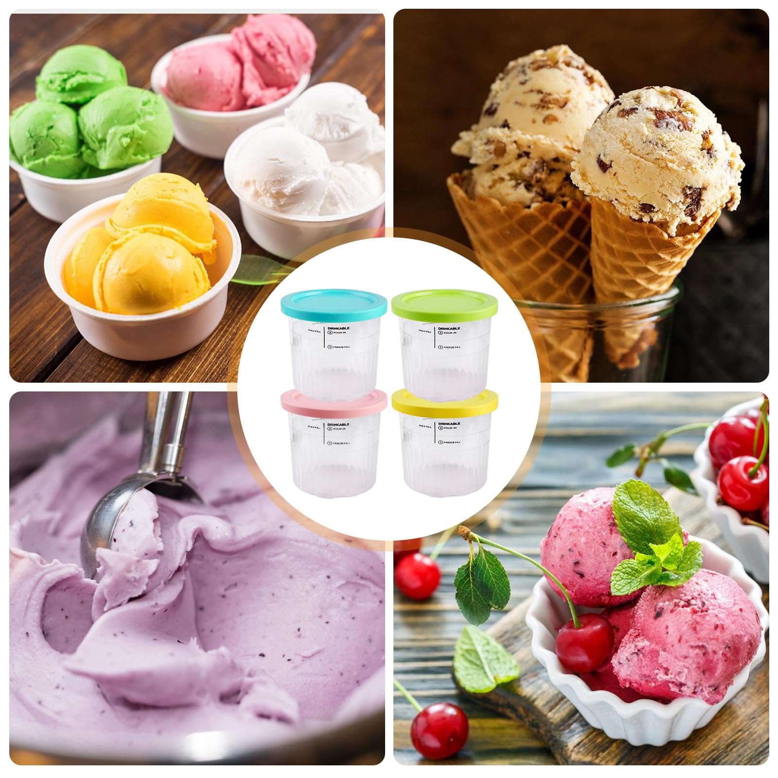 BORDEAG Lot de 4 récipients pour crème glacée Ninja Creami Deluxe, pour crème glacée, remplacement pour Ninja Creami Deluxe NC501EU NC500EU, accessoires Creami Deluxe