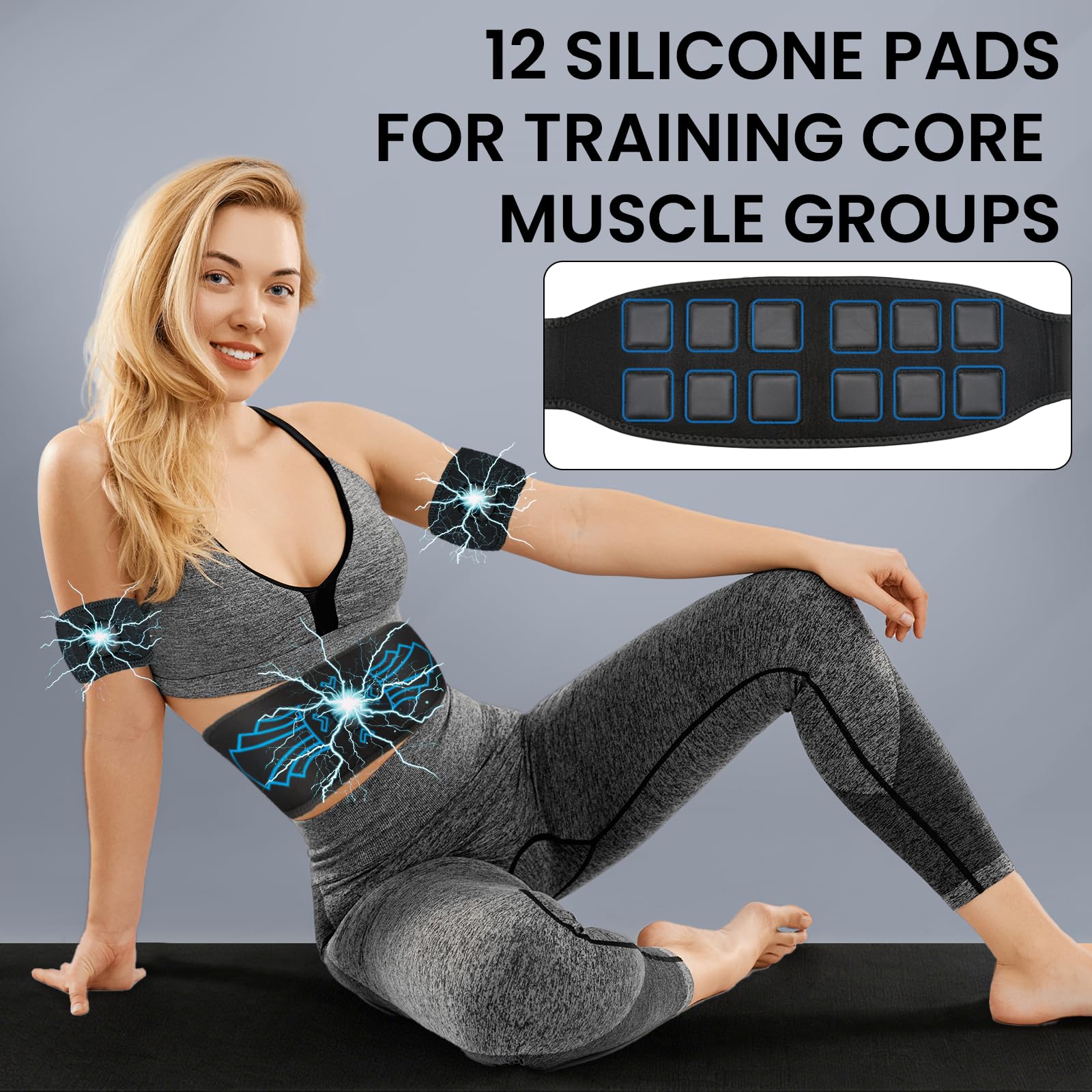 Abdominales Electroestimulacion, 10 Modos Y 30 Intensidades EMS Electroestimulador Abdominal, Electroestimulador Muscular con Indicador del Consumo De CaloríAs, Electroestimulador Recargable