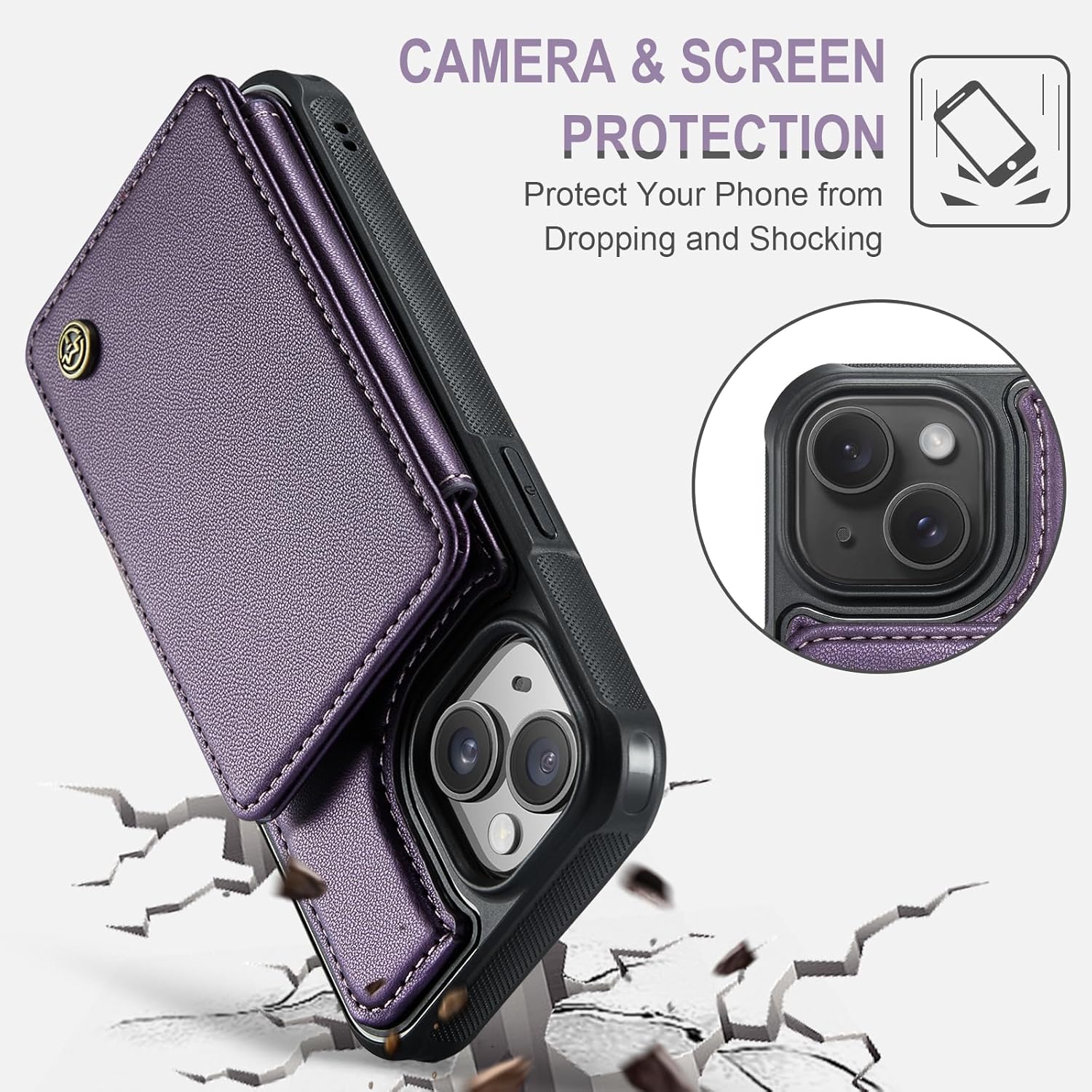 Vinich for iPhone 15 Plus Wallet Case with Card Holder, RFID Blocking Credit Slots Kickstand Shockproof Phone Cover Fit for iPhone 15 Plus 6.7" Purple - Image 6