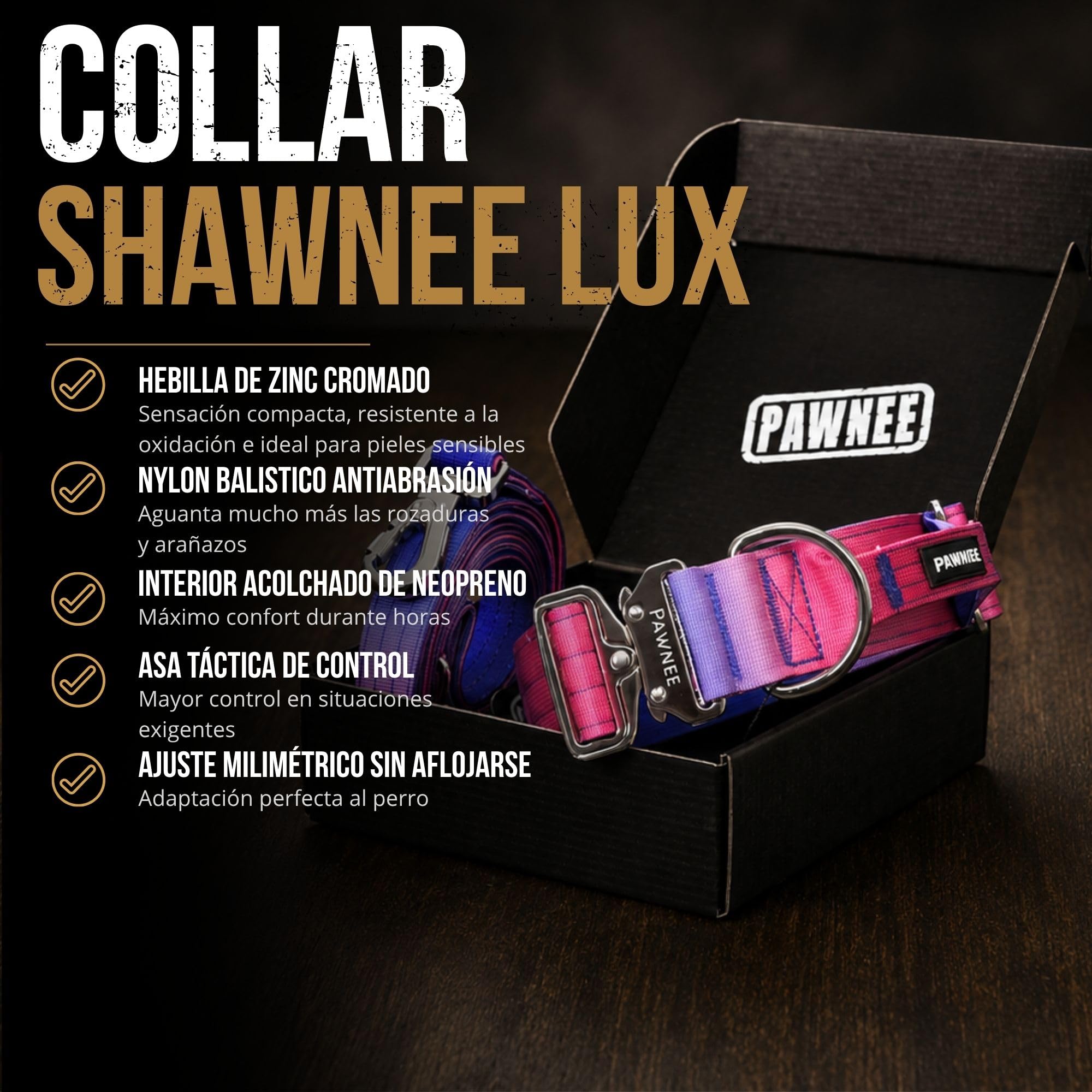 PAWNEE – Collar y Correa de Adiestramiento para Perros Grandes, Fuertes y Potentes como Dosgos, Rottweiler, Doberman, Mastín, Presa, Mastiff, Kangal y Cane Corso (Set_Collar_Lux_50mm | Negro L)