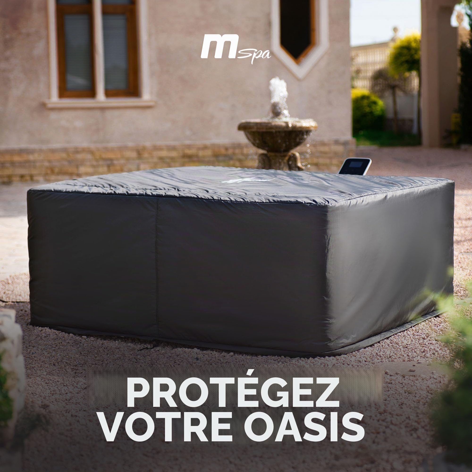 MSpa Buckle Housse de protection thermique en taffetas de polyester imperméable pour spa Oslo avec corde de serrage et système de boucle, gris anthracite