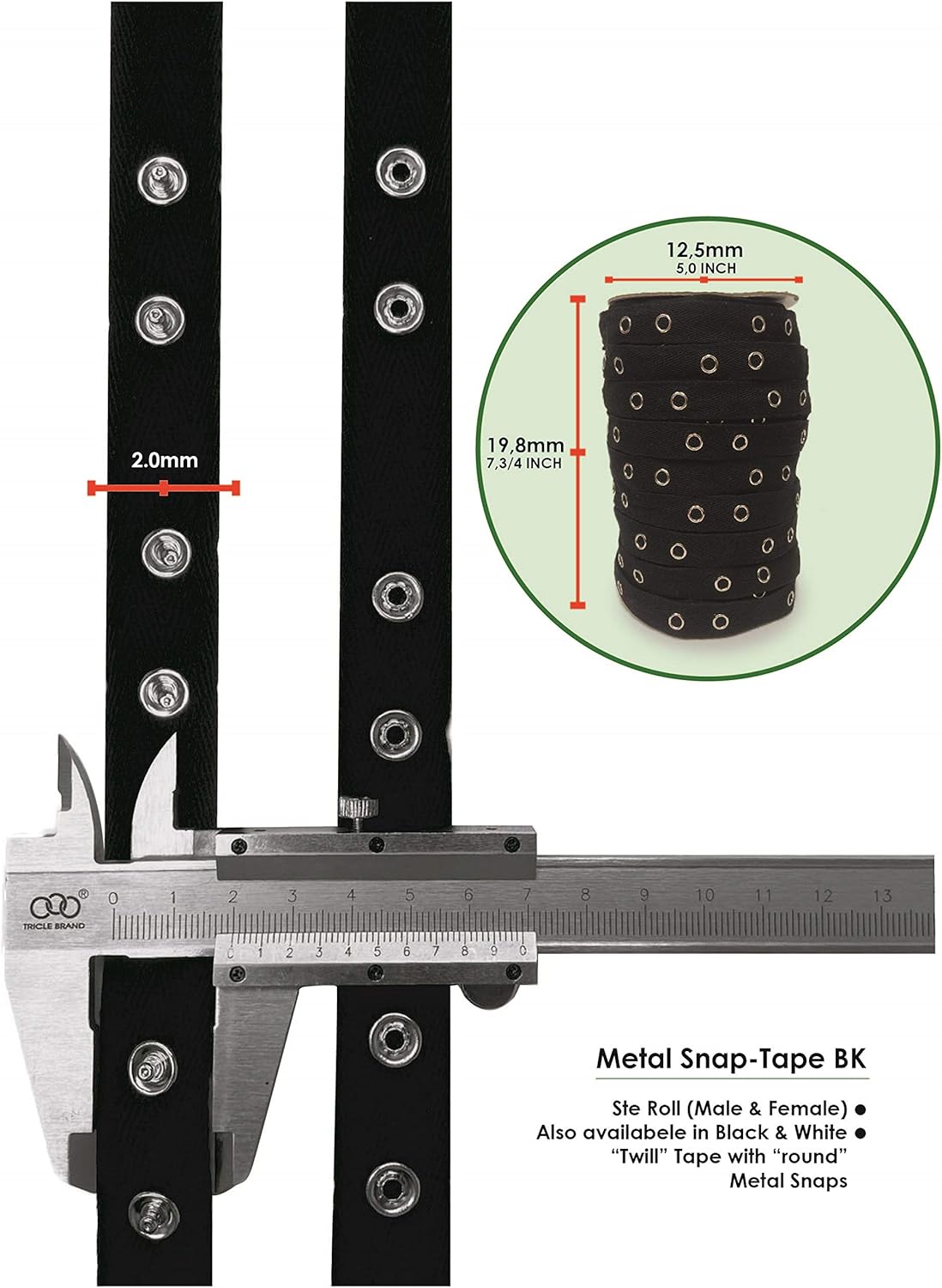 Beyond Trim Snap Button Tape - 3/4 Inch Skip 2 Twill Sewing Fastener Metal Press Stud Ribbon Replacement Crafting Crafts DIY AL65 Black 10 YD