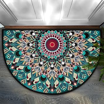 Mandala Half Round Doormat Non-Slip Semi Circle Rug Half Moon Mat