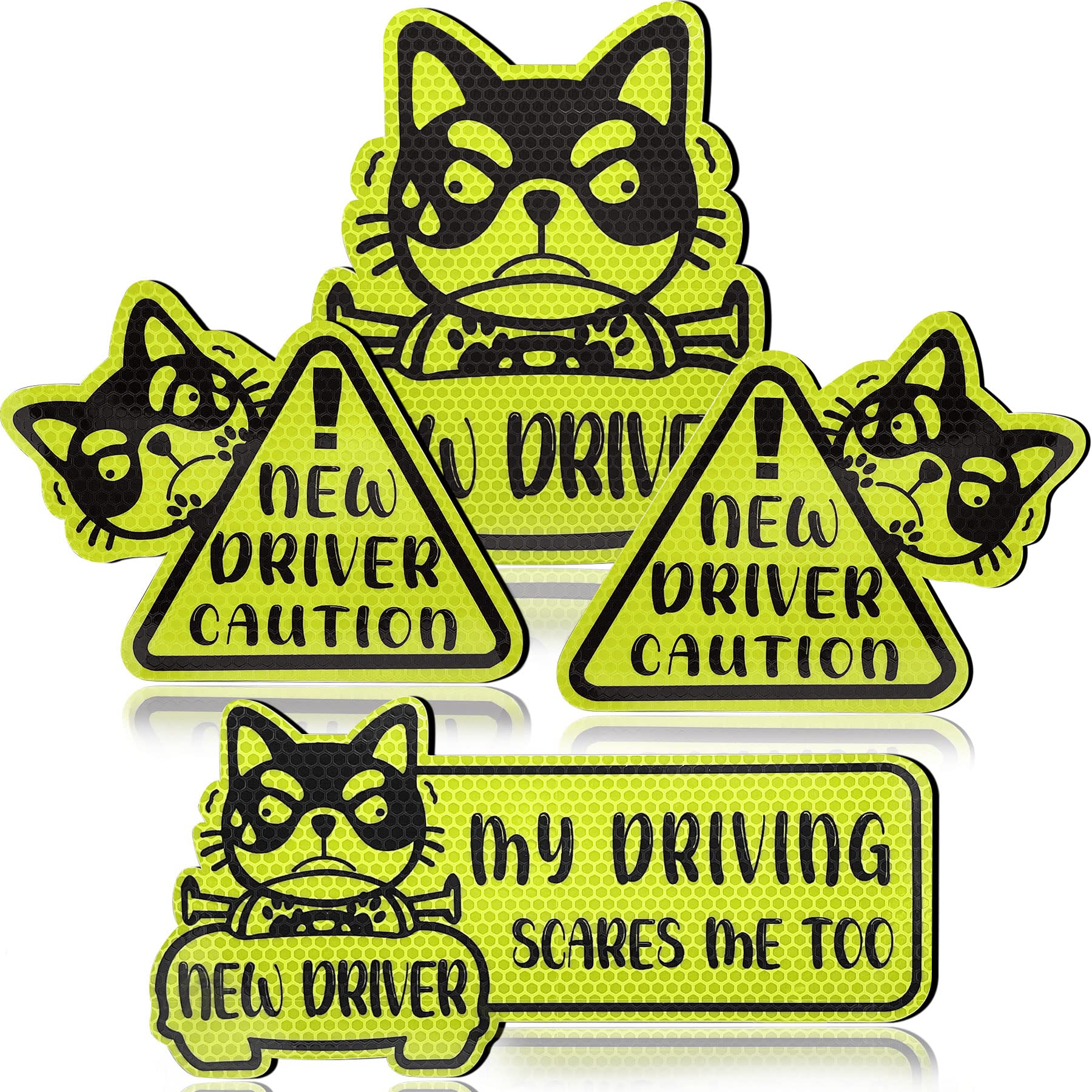 UPINS New Driver Sticker, 4pcs Student Driver Magnet for Car, New Driver Magnet Student Driver Magnet New Drivers Sticker Safety Warning Magnetic Reflective Rookie Driver Bumper Sticker