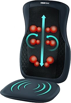 ObusForme Rechargeable Deep Shiatsu Back Massager Cordless with Heat | 3 Massage Zones - Upper, Lower or Full Back | Massage Cushion for Use with Chair