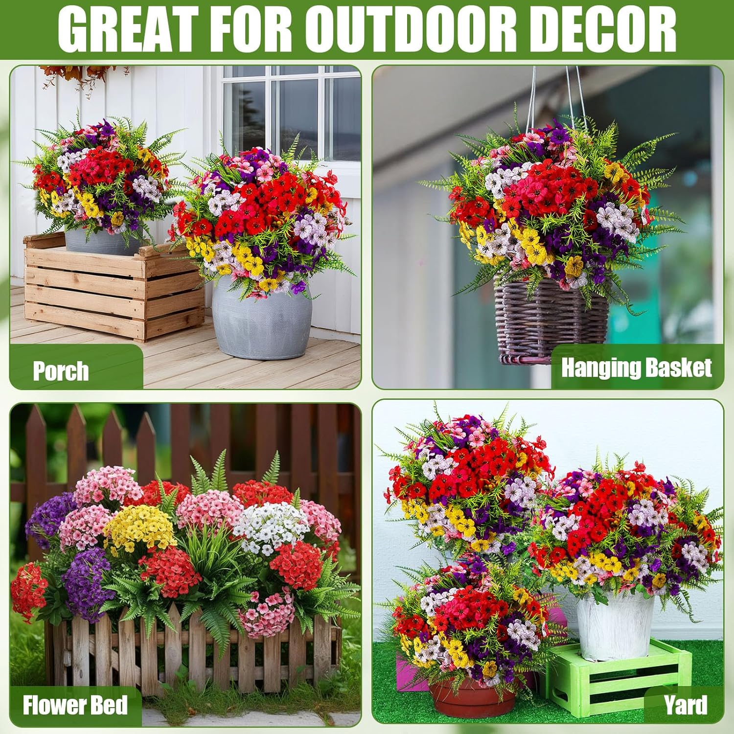Zeyune 36 Bundles Artificial Flowers for Outdoor Fake Flowers UV Resistant Fake Plastic Plants Faux Plants for Decoration Hanging Planters Indoor Outside Patio Garden Porch Home (Vivid Style)