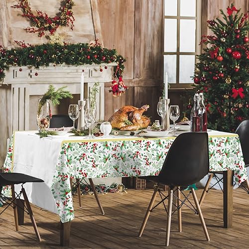 Miniatura 3 de Gatherfun - Decoraciones de mesa de Navidad, mantel desechable de Navidad con acebo, mantel impermeable de plástico rectangular para suministros de