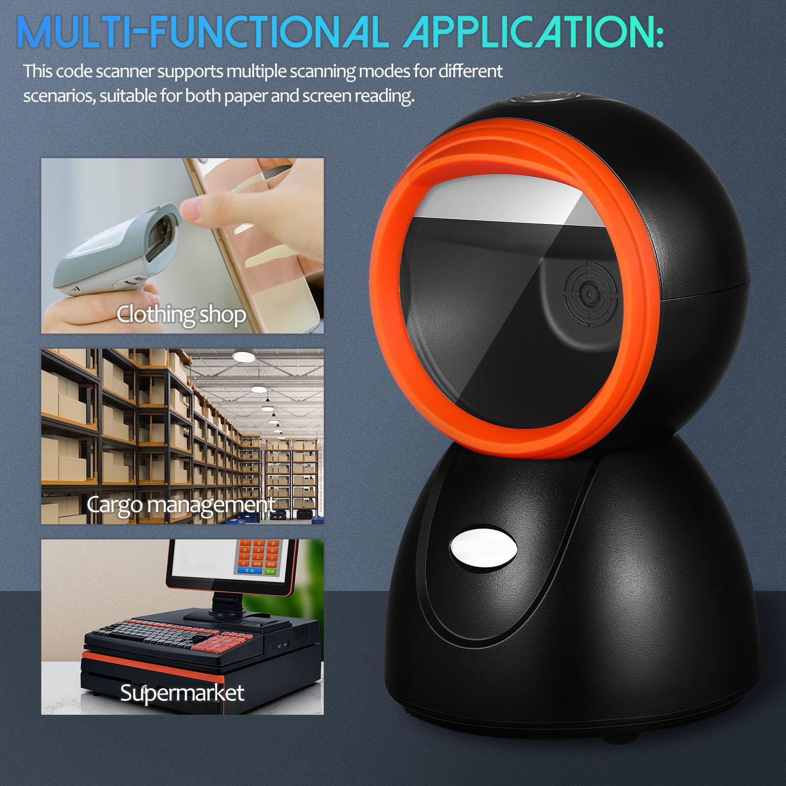 Amosfun Lettore Codici Barre da Tavolo Supporto Regolabile, Scansione Efficiente di Carta e Schermo, Materiale Abs per Supermercati e Negozi al Dettaglio