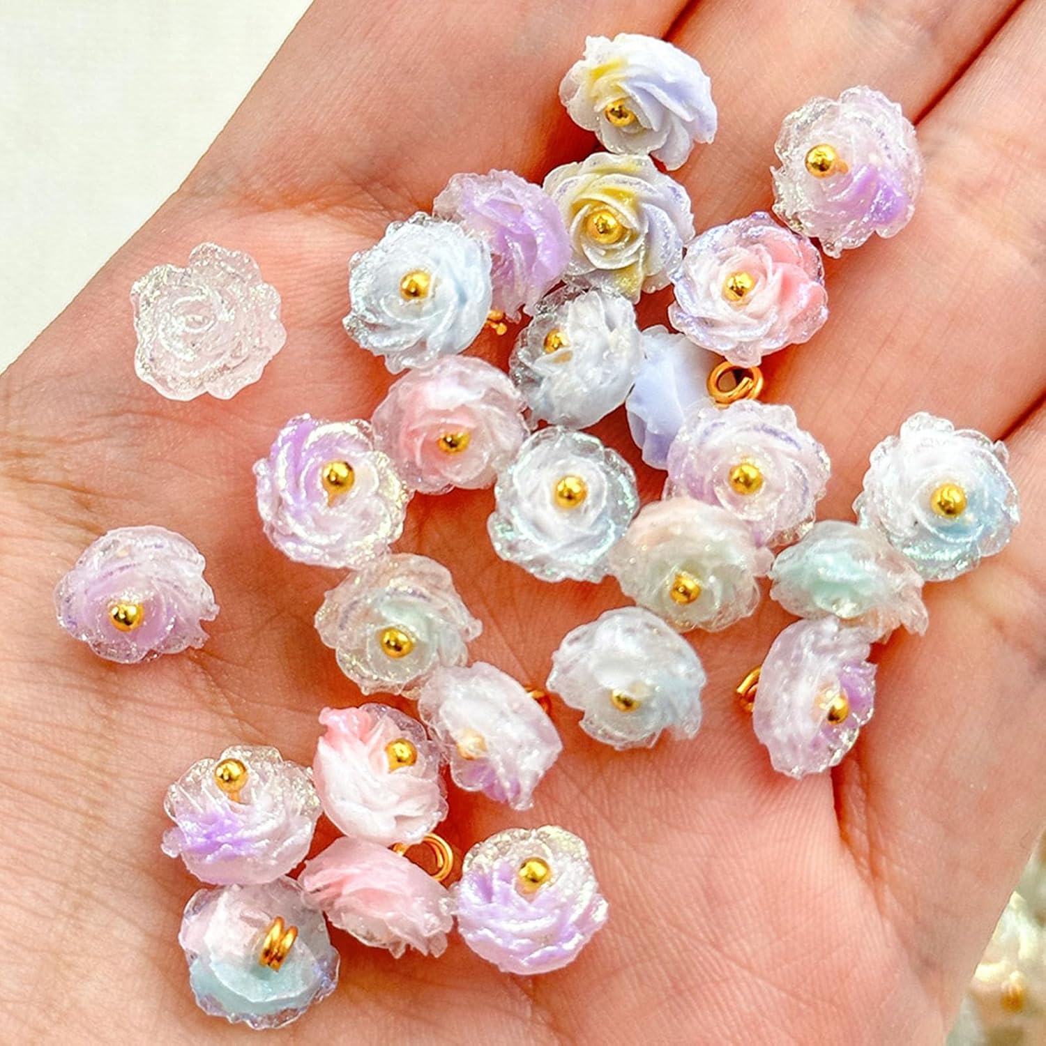 Valentine's Day Rose Flower Charms ARTISAMILY 20pcs Flower Bracelet Keychain Earring Charms Mini Cute Resin Floral Pendants with Gold Loop 9mm for Jewelry Making DIY Crafts - Image 3