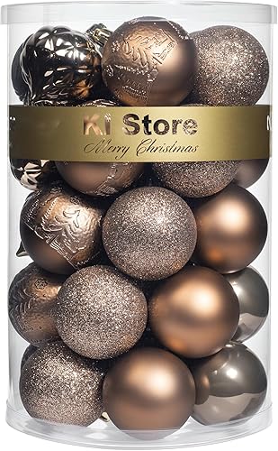 Miniatura 13 de KI Store Esferas de Navidad marrón bronce, 20 piezas de 3.15 pulgadas (8 cm), adornos para árbol de Navidad, corona, guirnalda, ganchos incluidos