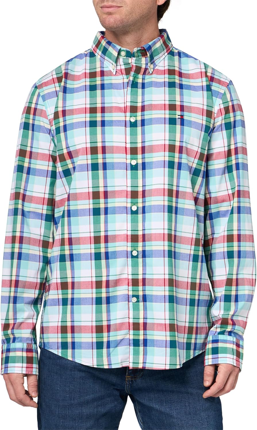 Tommy Hilfiger Men's Long Sleeve Poplin Shirts in Regular Fit, Men's Button Down Shirts, Also Available in Big and Tall