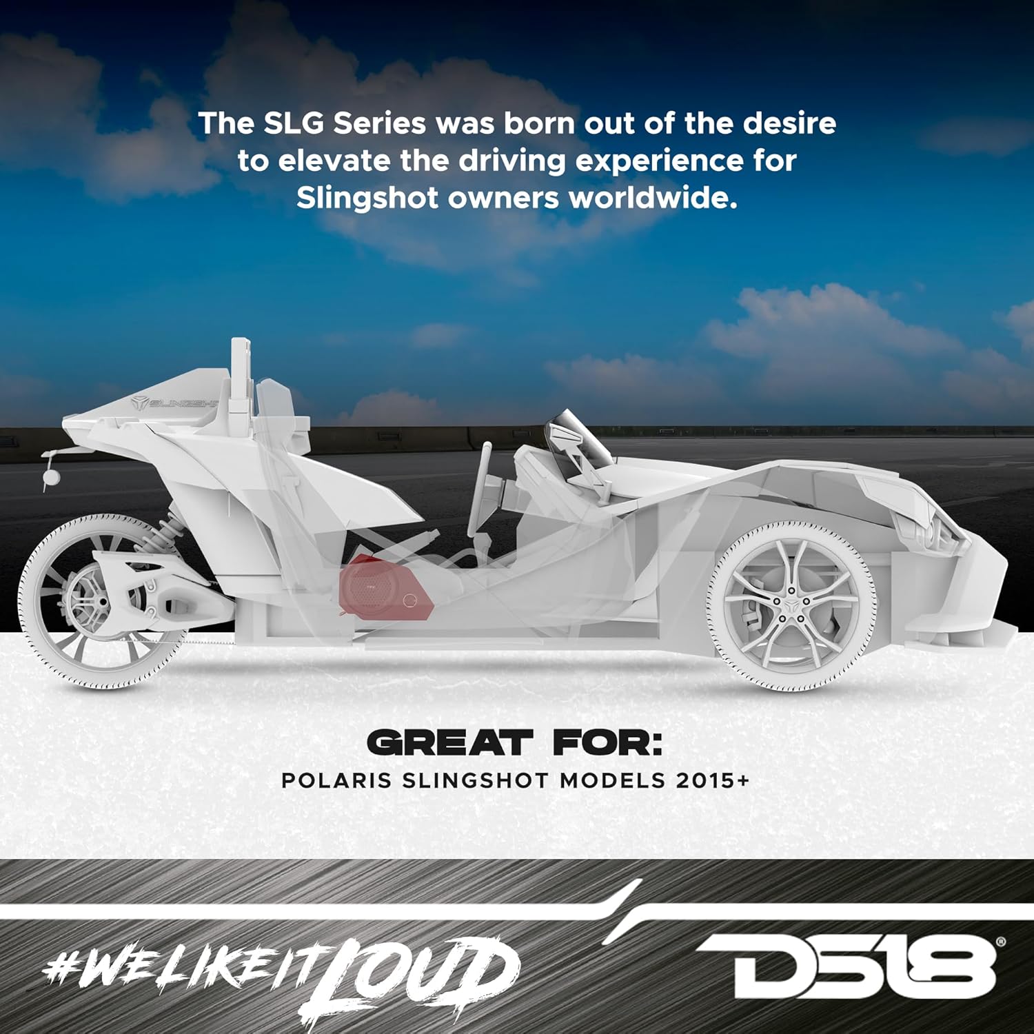 DS18 SLG-SP6 Polaris Slingshot Side Panel Empty Enclosure for 2X 6.5 Speakers and 2X 1.7 Tweeters - Waterproof Slingshot Kick Panels Speaker Pods Unloaded - Pair