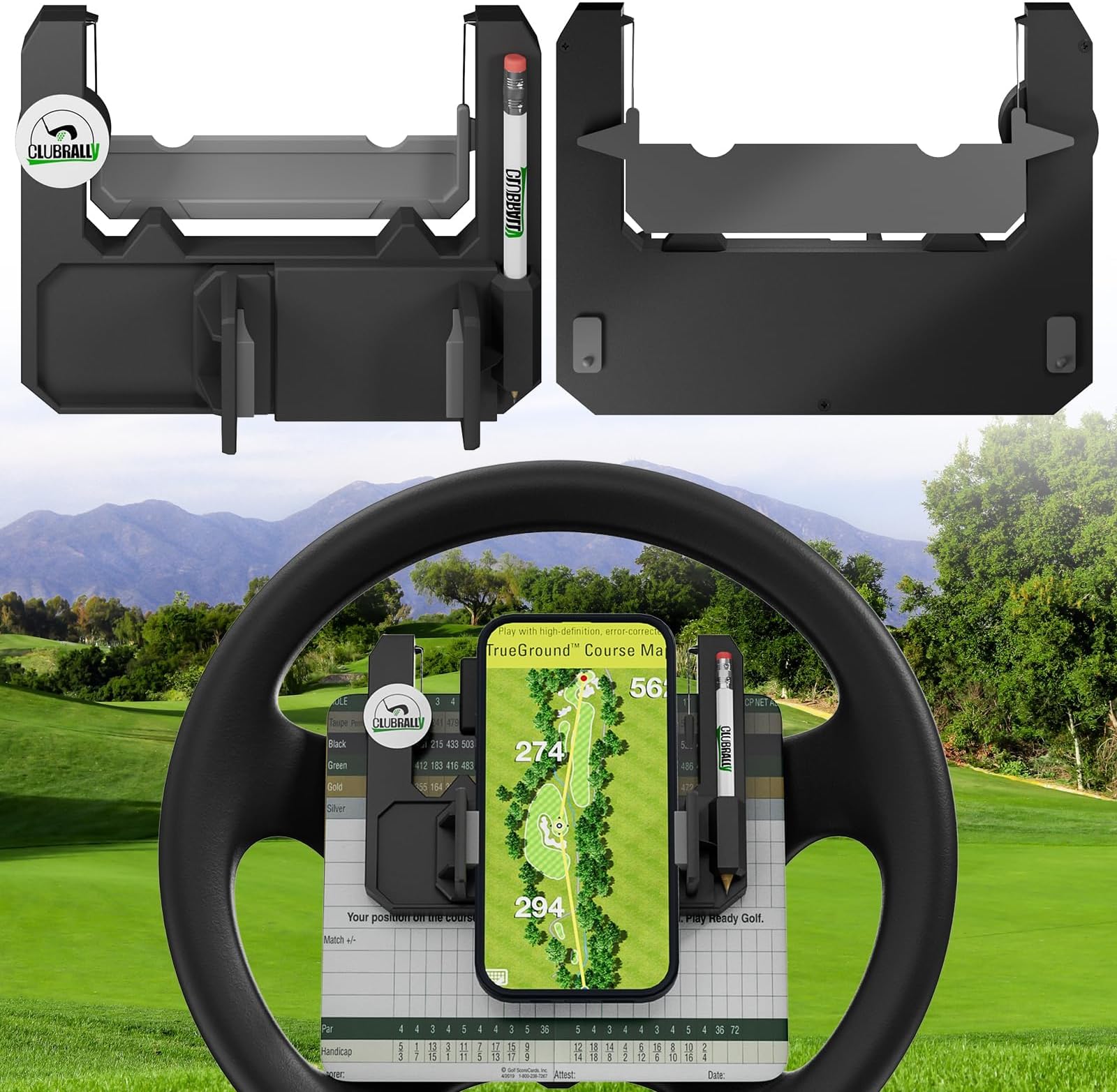 Golf Cart Steering Wheel Phone Mount/Scorecard Pro for Club Car EZGO Yamaha
