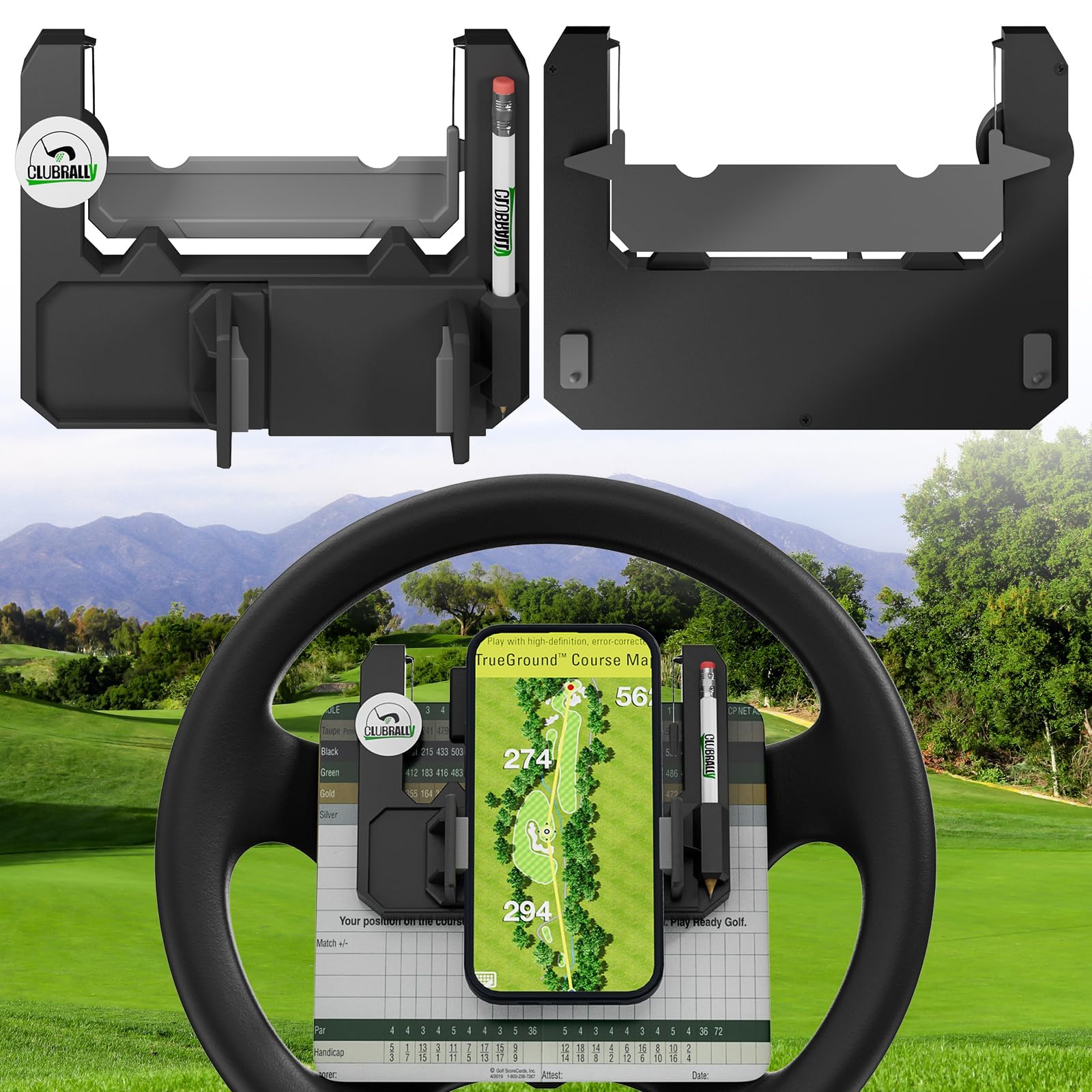 Golf Cart Steering Wheel Phone Mount/Scorecard Pro for Club Car EZGO Yamaha