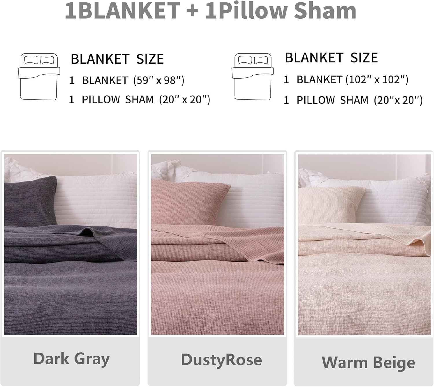 BOV King Size Blanket - Soft-Aging Stonewashed Cotton Blanket and Pillow Cover Set, Timeworn Texture Muslin Blankets for Adults Housewarming Gifts for New Home Bed Couch Sofa, Warm Beige 102"X102" - Image 6