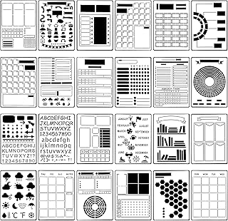24 Pieces Journal Stencil Set Plastic Planner Bullet Journaling Stencils Ultimate Productivity Stencil DIY Templates to Create Calendars Schedule for A5 Journal Scrapbooking Notebook (Simple Style)