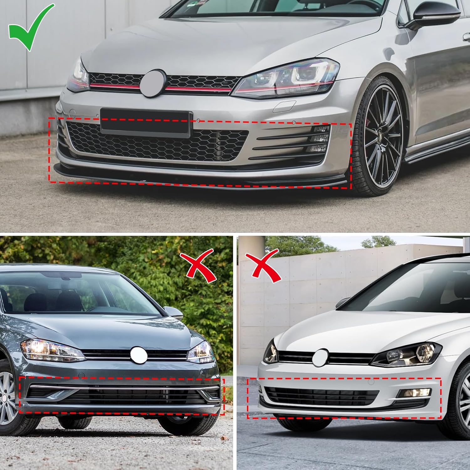 Fit for Front Bumper Lip Spoiler for 2015–2021 VW Golf GTI/Golf R/R-line MK7 7.5, Gloss Black ABS, Air Splitter Chin Body Kit