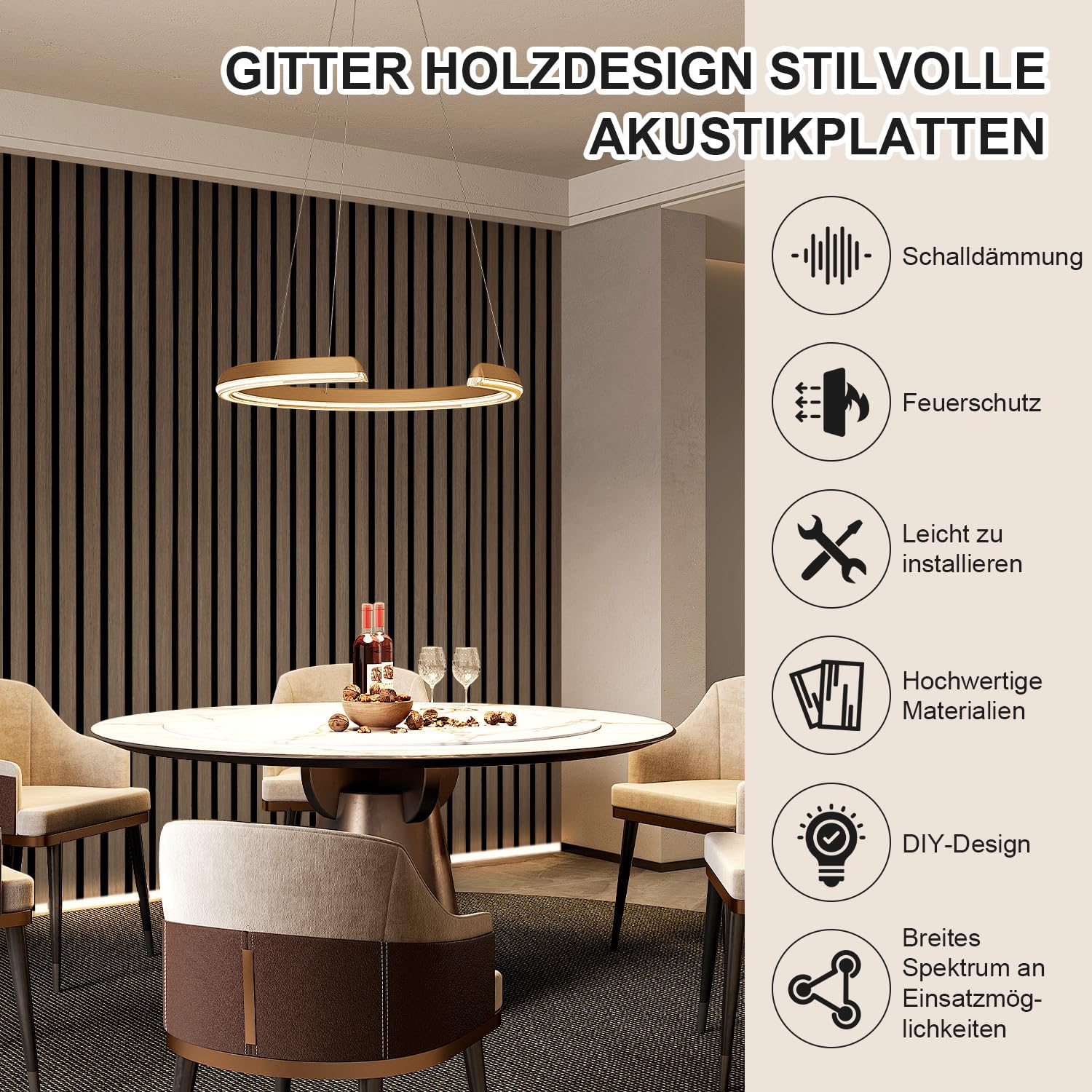 Drewniane panele akustyczne 120 x 60 cm (= 1 sztuka), panele ścienne 3D o wyglądzie drewna, dla lepszej akustyki pomieszczenia, panele ścienne z drewna do biura, czarny orzech