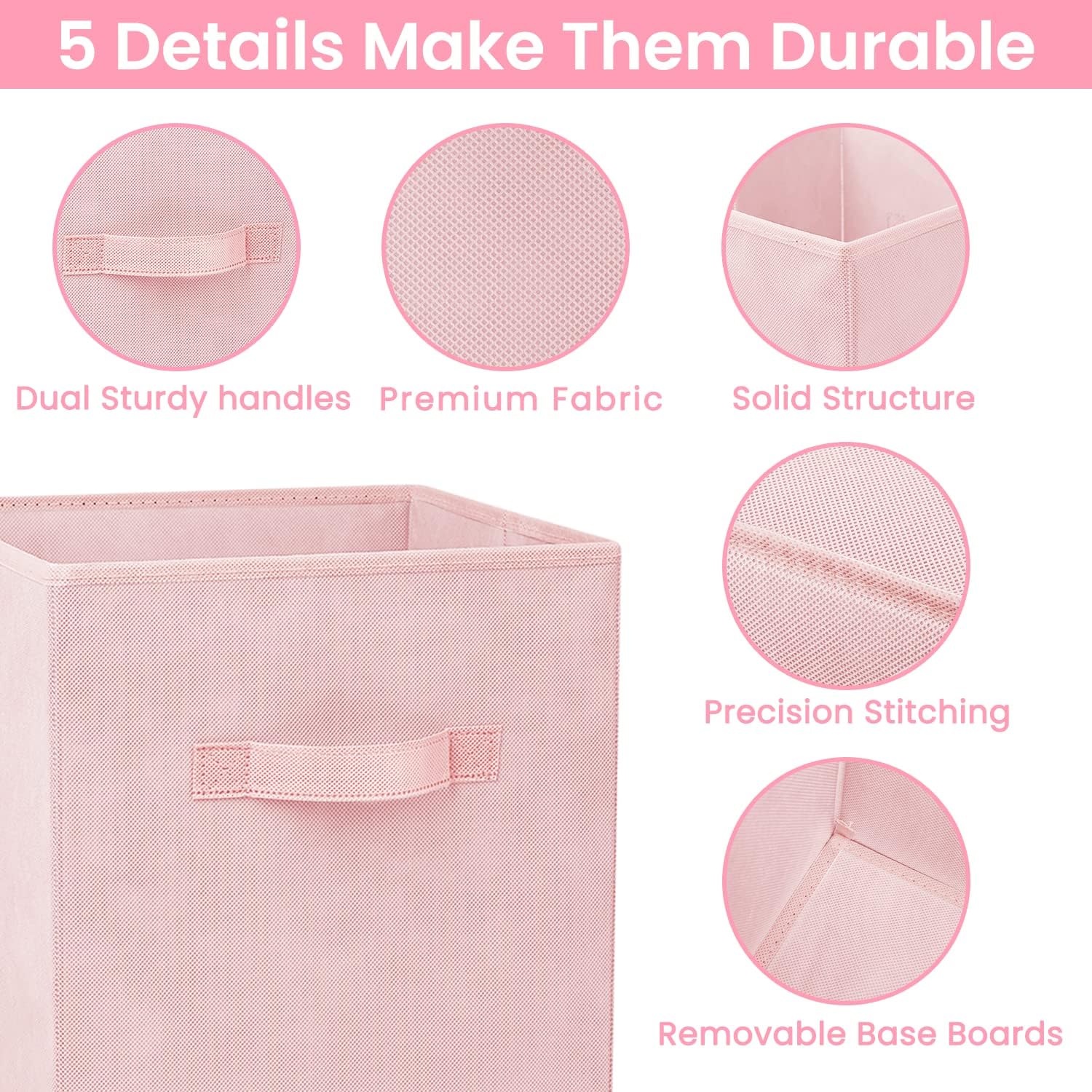 Criusia Storage Cubes - 11 Inch Heavy Duty Fabric Storage Bins for Shelves Closet, Cube Organizer - 8 Pack Collapsible Cube Storage Bins Baskets for Organizing Clothes Blankets Toys (Pink) - Image 4