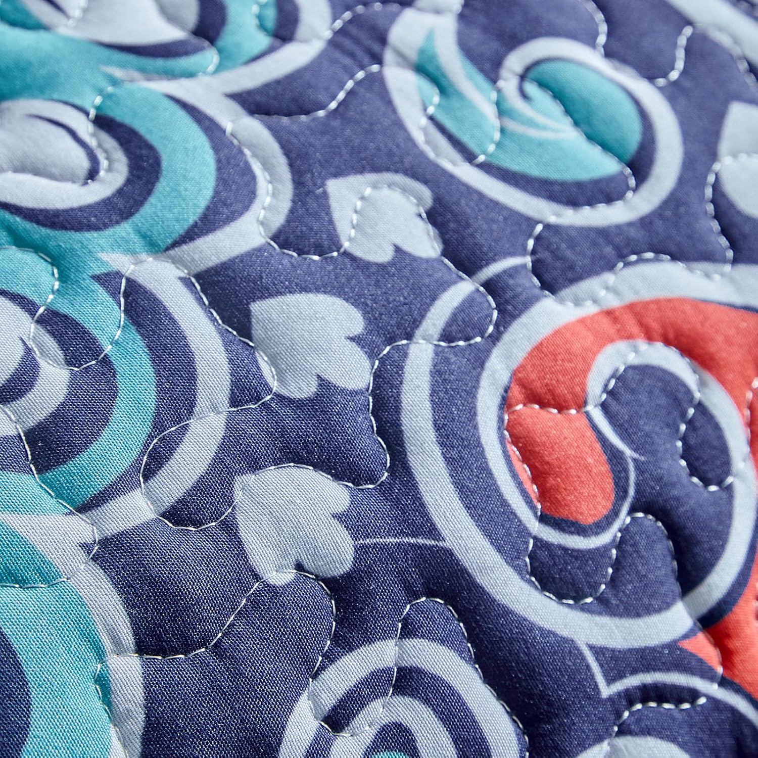 Boho Quilt Set Queen Size - Reversible Bohemian Quilt Bedding Set, 3 Pieces Colorful Lightweight Microfiber Bedspread Navy Blue Orange Paisley Coverlet Set with 2 Pillow Shams for All Seasons - Image 8