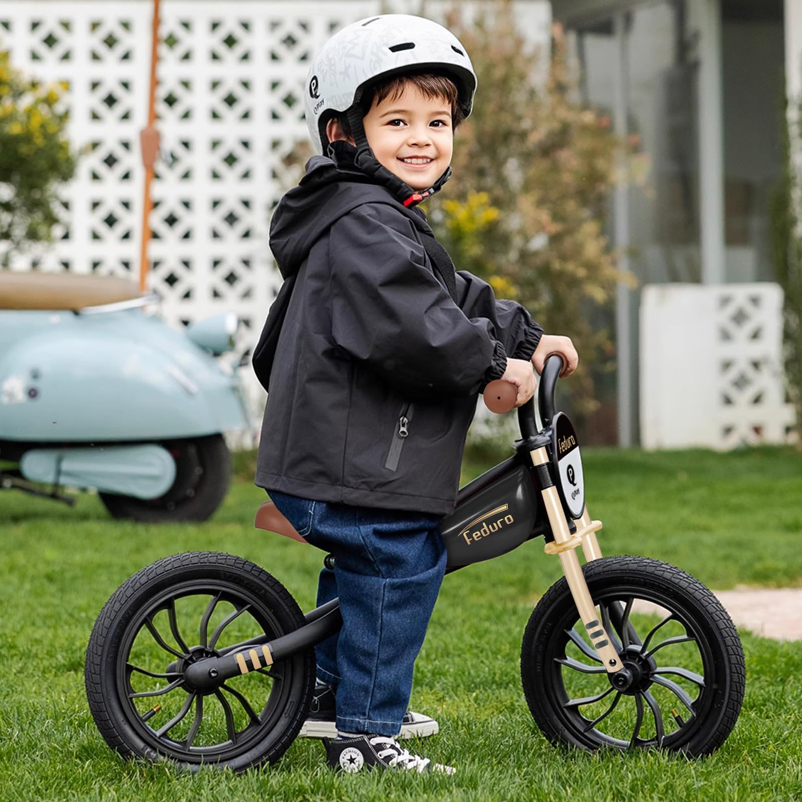 QPLAY Balance Bike Feduro Bicicletta senza pedali per bambini da 3 a 6 anni, bici d'equilibrio con sella regolabile in altezza, ruote da 12 pollici a camera d'aria all terrain, fino 30 kg