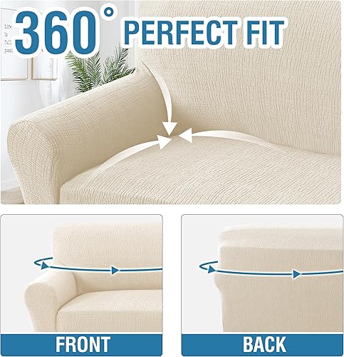 Miniatura 5 de H.VERSAILTEX Fundas de sofá jacquard para sofás de 3 cojines, 1 pieza, fundas elásticas para sofá, protector de muebles antideslizantes, suaves y