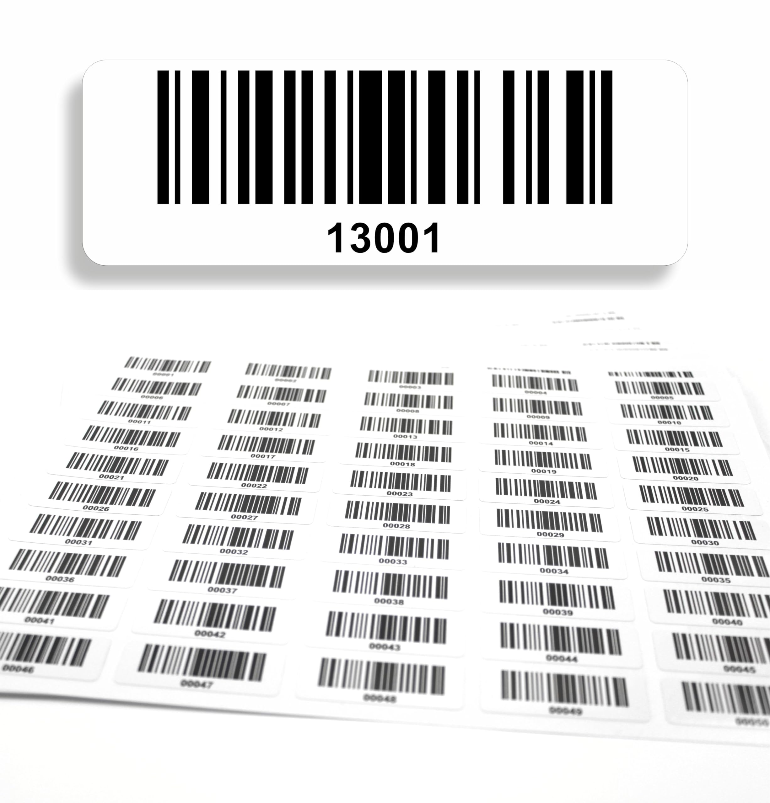Etykieta z kodem kreskowym 1000 sztuk samoprzylepna, etykiety ciągłe 5-cyfrowe 13001-14000, testy elektryczne, certyfikacja DGUV, kod linii elektrotechnicznej128, 50x17 mm
